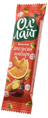 Батончик фруктово-ореховый "Ол'лайт" апельсиновый с имбирем 30г