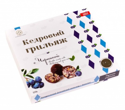 Кедровый грильяж с черникой в натуральном шоколаде (72%) 120 гр