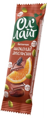 Батончик фруктово-ореховый "Ол'лайт" шоколадный с апельсином 30г